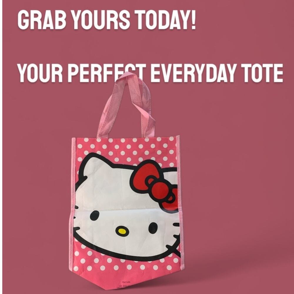 Hello Kitty Tote Bag Pink Polka Dot Classic Red Bow Reusable Non-Woven NEW